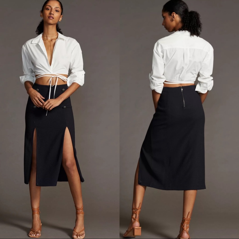 Maeve Dual Split Button Midi Skirt